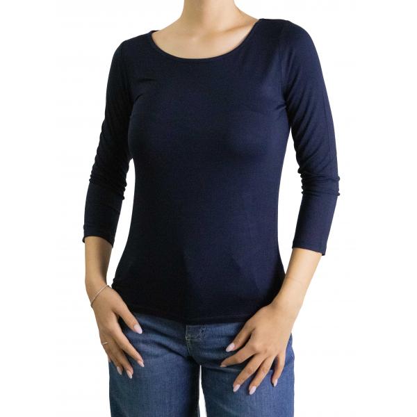 Maglia girocollo tinta unita manica 3/4